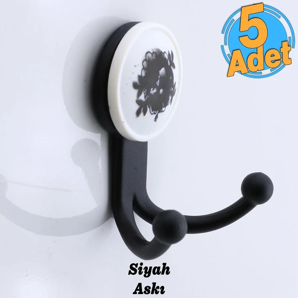 Misket 5 Adet Siyah Vestiyer Dolap Askılık Askılığı Duvar Banyo Mutfak Elbise Kıyafet Askısı Siyah ürün görseli 1
