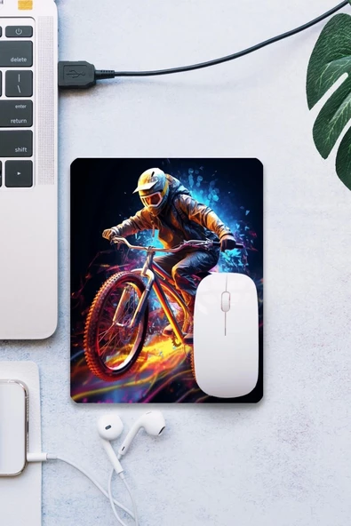 SonicTouch Dağ Bisikleti Temalı Pürüzsüz Yüzey Kaymaz Taban Dikişsiz Kenar Gamer Oyuncu Mouse Pad 19x23cm ürün görseli 1