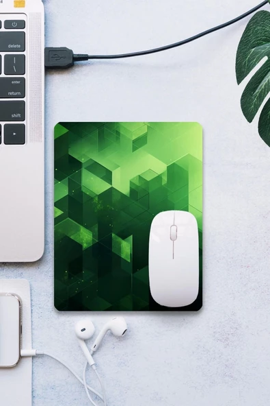 SonicTouch Yeşil Küpler Pürüzsüz Yüzey Kaymaz Taban Dikişsiz Kenar Gamer Oyuncu Mouse Pad 19x23cm ürün görseli 1