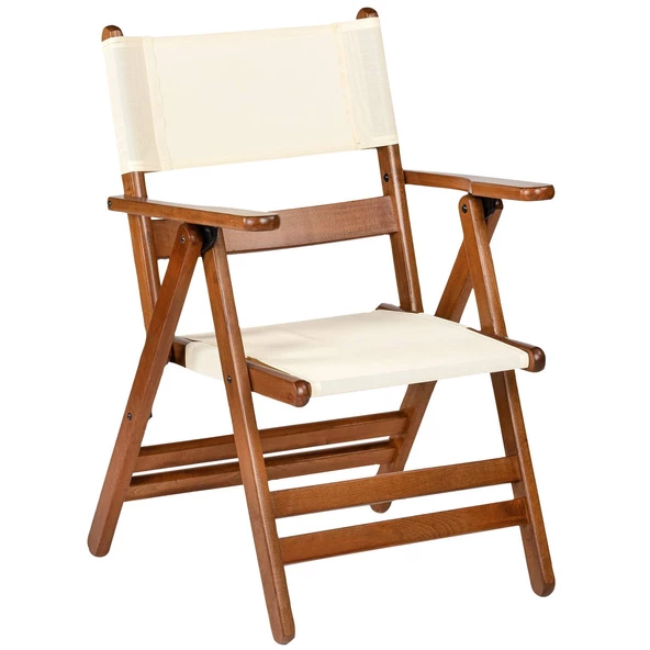 Marmaris Katlanır Ahşap Bahçe Balkon Sandalyesi -Kolçaklı, PVC Kumaşlı (Atina PVC Chair) ürün görseli 1