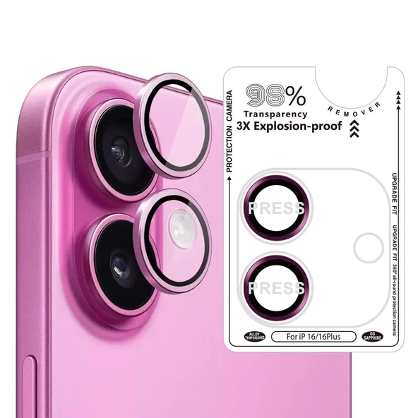 Bİ METAL RİNG IPHONE 16/16 PLUS PEMBE KAMERA KORUYUCU ürün görseli 1