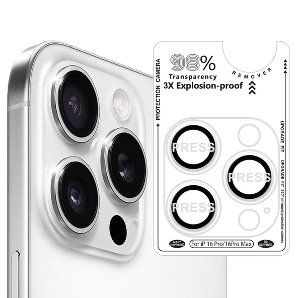 Bİ METAL RİNG IPHONE 16 PRO/16 PRO MAX BEYAZ KAMERA KORUYUCU ürün görseli 1