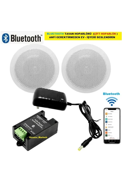 BLUETOOTH ÖZELLİKLİ TAVAN HOPARLÖRÜ (ÇİFT HOPARLÖR) ANFİ KULLANMADAN EV-İŞYERİNİ SESLENDİRİN ürün görseli 1
