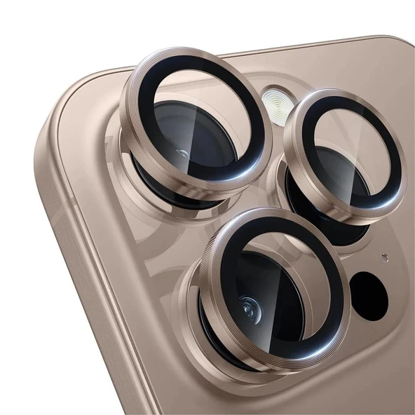 iPhone 16 Pro / 16 Pro Max İle Uyumlu Mercek Lens Kamera Koruyucu ÇÖL Titanyum ürün görseli 1