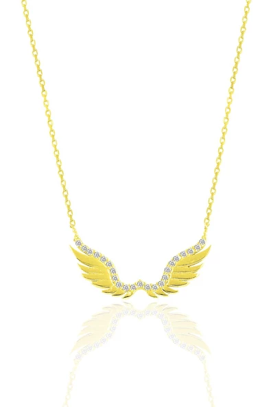 Gümüş altın yaldızlı zirkon taşlı özgürlüğün kanadı kolye SGTL10402GOLD ürün görseli 1