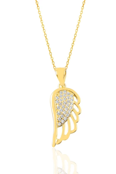 Gümüş altın yaldızlı zirkon taşlı zerafet kanat kolye SGTL12630GOLD ürün görseli 1