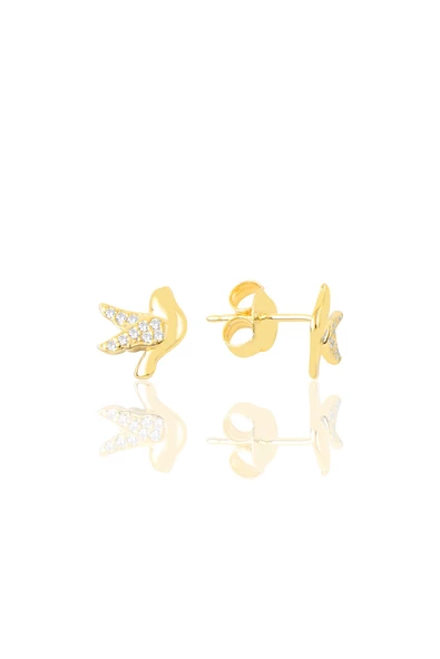 Gümüş altın yaldızlı zirkon taşlı haberci güvercin küpe SGTL12626GOLD ürün görseli 1
