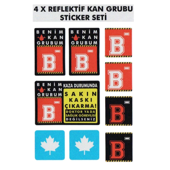 Çınar Extreme® B Rh- (Negatif) Kaskımı Çıkartma Yazılı 7 Parçalı Reflektif Kan Grubu Sticker Seti ürün görseli 1