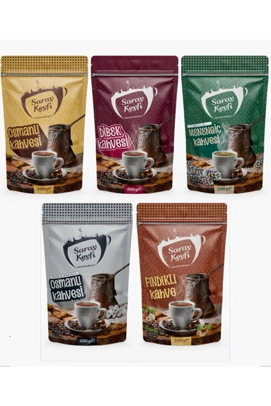 SARAY KEYFİ 5 Li Set- Osmanlı Kahve+Dibek Kahve+Sütlü Menengiç Kahve+Damla Sakızlı Osmanlı Kahve+Fındıklı Kahve ürün görseli 1