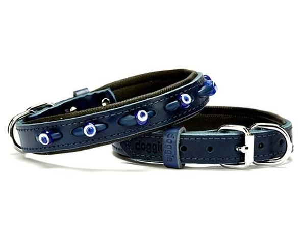Doggie Comfort Deri Nazar Boncuklu Köpek Boyun Tasması Medium Mavi 2x35-40 Cm ürün görseli 1