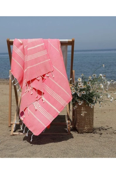 Askıcı Pembe Peştemal Banyo Ve Plaj Havlusu , %100 Pamuk , Xxl 100x180cm ürün görseli 1