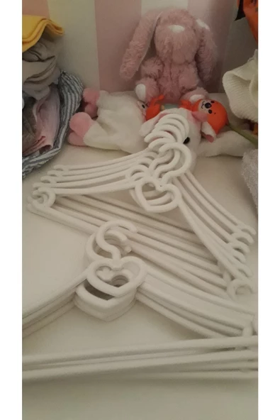 Askıcı Bebek Elbise Askısı 12 Adet Kalpli Beyaz Bebek Kıyafet Askısı ürün görseli 1