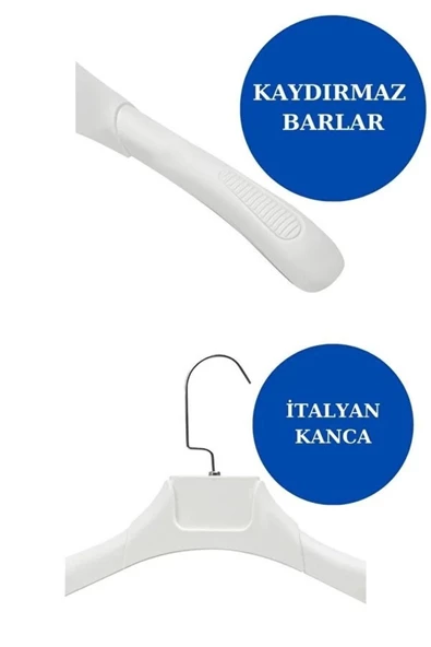 Askıcı Kadın Ceket Gömlek Askısı 10 Adet Beyaz Renk Plastik Askı Soft Touch Kaplama ürün görseli 1