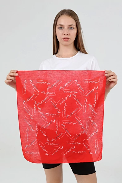 Askıcı Atatürk Imzalı Kare Bandana Fular- %100 Cotton Kırmızı ürün görseli 1
