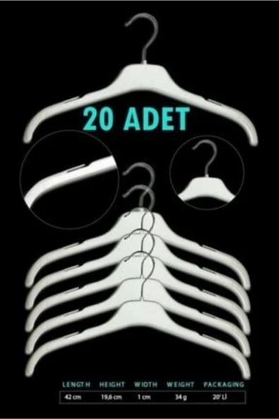 Askıcı Plastik Elbise Askısı Beyaz 20 Adet ürün görseli 1