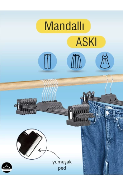 TREND Mandallı Askı 10’lu Etek Ve Pantolon Askısı Em-38 (ELBİSE ASKISI/ETEK ASKISI/PANTOLON ASKISI) ürün görseli 1