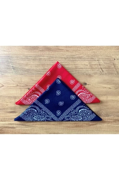 Askıcı Unisex 2 Adet Etnik Desenli Pamuk Bandana - Lacivert Kırmızı ürün görseli 1