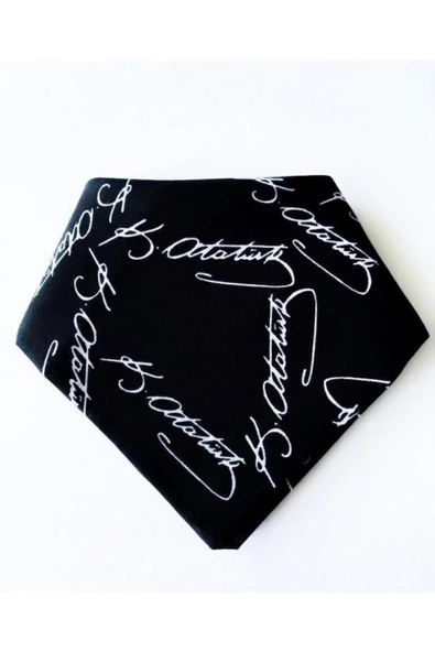 Askıcı Atatürk Imzalı Kare Bandana Fular- %100 Cotton Siyah ürün görseli 1