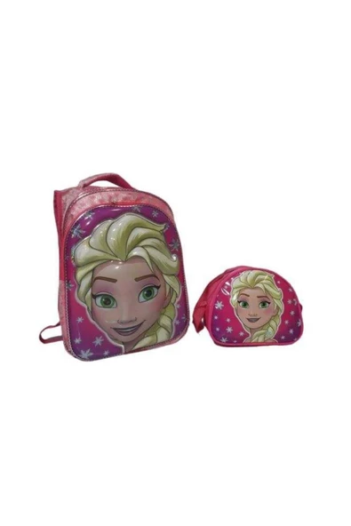 ROYAL POLO Kız Çocuk Pembe 2 Bölmeli Elsa Resimli Ortopedik Okul Çantası ve Beslenme Çanta Hediyeli ürün görseli 1