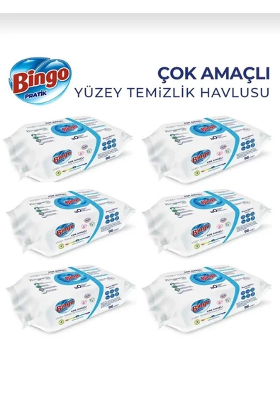 Bingo Beyaz Sabun Katkılı Yüzey Temizlik Havlusu her paket 96 Yaprak toplam 6 paket ürün görseli 1