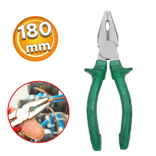 Çok Amaçlı Sağlam Ekonomik Pense 180 mm Ergonomik Pvc İzole Saplı Tel Keblo Kesme Sıyırma Sıkma ürün görseli 1