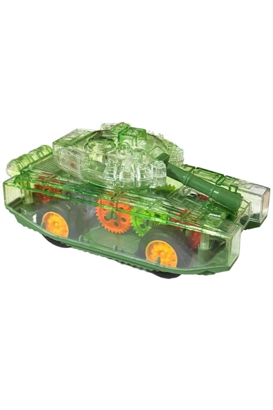 Sürtmeli Şeffaf Işıklı Tank Askeri Araç 15 Cm YEŞİL ürün görseli 1