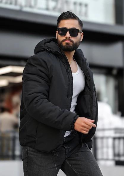 ERKEK KAPÜŞONLU CEP DETAYLI MONT - Resim 2