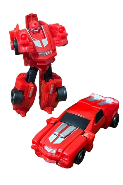 SUPER Warrior Mini Plastik Gövdeli Dönüşebilen Robot Araba 7.5 CM KIRMIZI ürün görseli 1