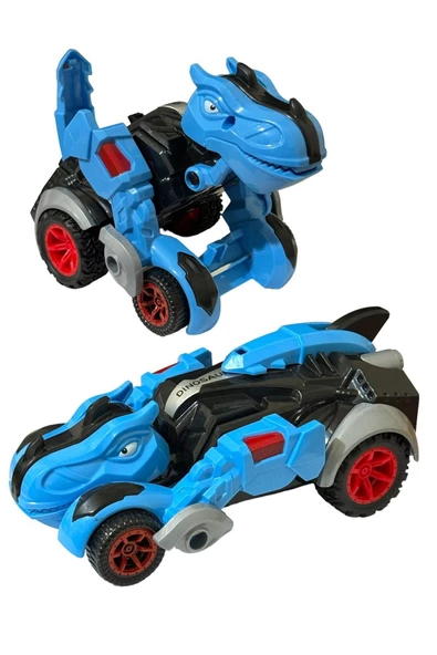Trex Dinazor Figür Araba Sürtmeli Teker Transformers Robot Dinozor 15cm MAVİ ürün görseli 1