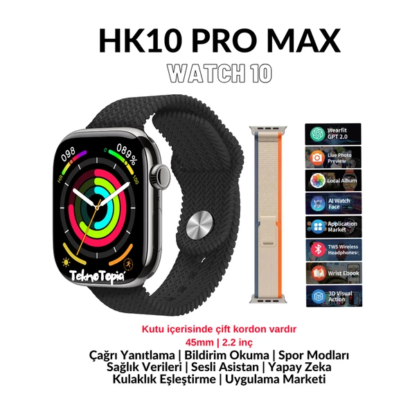 Wearfit Pro Watch 10 Series Hk 10 Pro Max Akıllı Saat Amoled Gsensor Yapay Zeka Destekli Kulaklık Eşleştirme Çağrı Yanıtlama Dil Çeviri Desteği Galeri Kitap Okuma Oyun Oynama ürün görseli 1