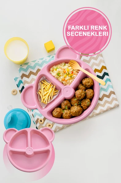 Mithra Life 3 Bölmeli Pembe Bebek Çocuk Yemek Mama Tabağı MIT1114 ürün görseli 1