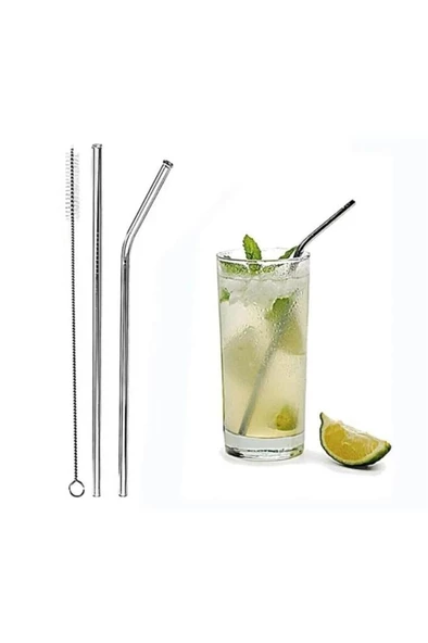 Mithra Life 2 Li Metal Paslanmaz Çelik Pipet ve Temizleme Fırçası MIT1116 ürün görseli 1