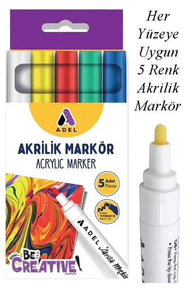 Akrilik Markör Seti 5 Renk 1 Paket 2 mm Yuvarlak Uçlu Akrilik Marker Keçe Uçlu Seramik Ahşap Kumaş Tuval Taş Her Yüzeye ürün görseli 1