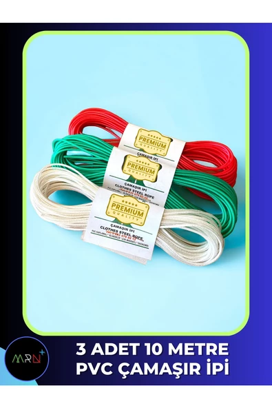 3 Adet 10 Metre Pvc Çamaşır İpi, Pvc Kaplı İpek İp, Çamaşır İpi, Kopmaz İp, ürün görseli 1