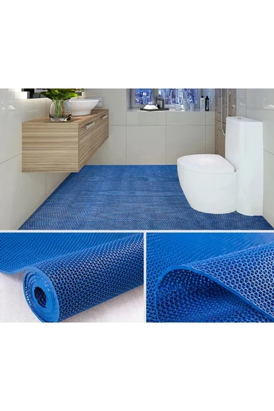 Banyo Duş Havuz Zincir Mat Paspas Kaydırmaz Pvc Paspas / Mavi / Ebat: 90 Cm X 1 Mt ürün görseli 1