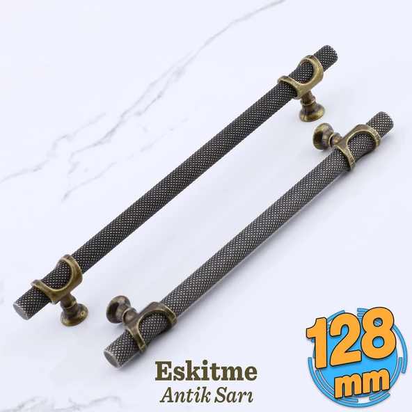 Arsin Eskitme Antik Sarı Metal Kulp 128 mm - 12.8 cm Mobilya Mutfak Dolabı Dolap Kulpları Kulbu ürün görseli 1