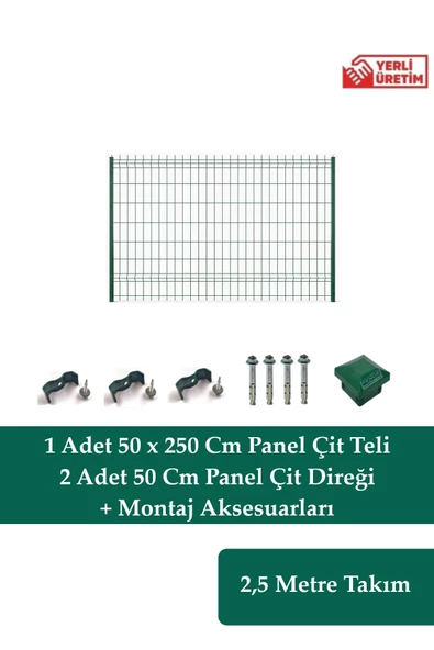 50 Cm X 250 Cm Panel Çit Takım Yeşil ( Aksesuarlar Dahil) ürün görseli 1
