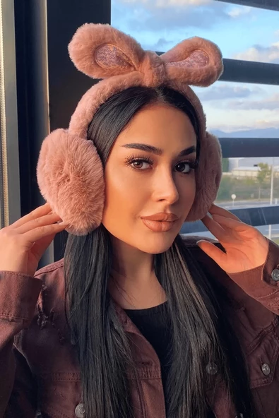 Koyu Pembe Renk Kulak Figürlü Peluş Kulaklık ürün görseli 1