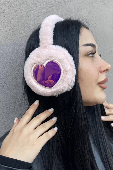 Pembe Renk Kalp Figürlü Peluş Kulaklık ürün görseli 1