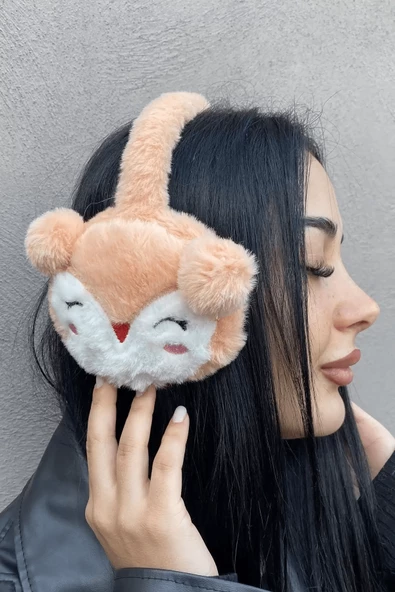 Somon Renk Ayıcık Figürlü Peluş Kulaklık ürün görseli 1