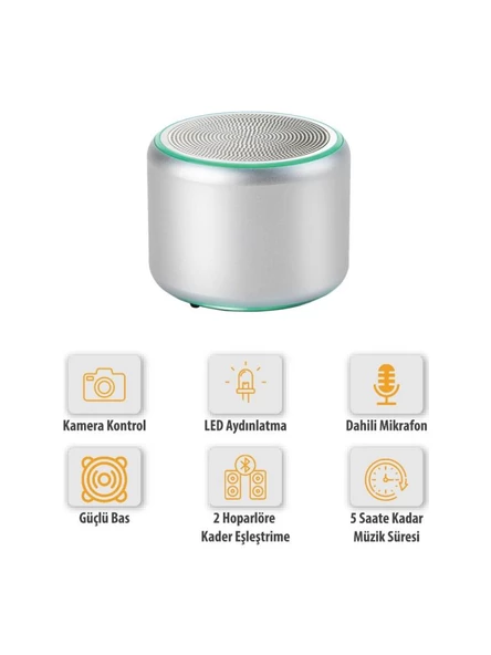 Logia Mini S 5W Bluetooth Hoparlör Gümüş - Resim 3