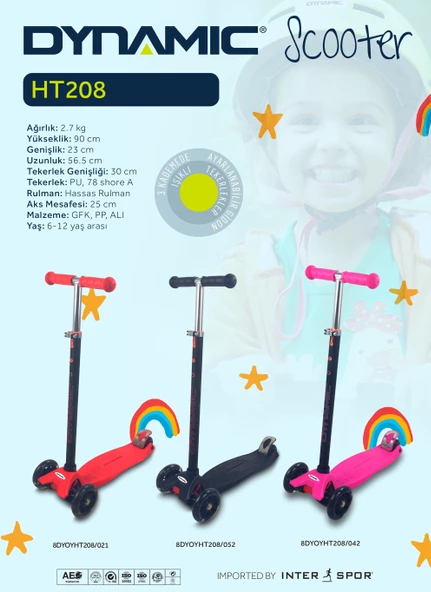 Dynamic HT208 3 Tekerlekli Scooter Kırmızı - Resim 2