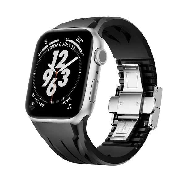 Apple Watch 44mm Uyumlu KRD-127 Metal Tokalı Silikon Kordon ürün görseli 1