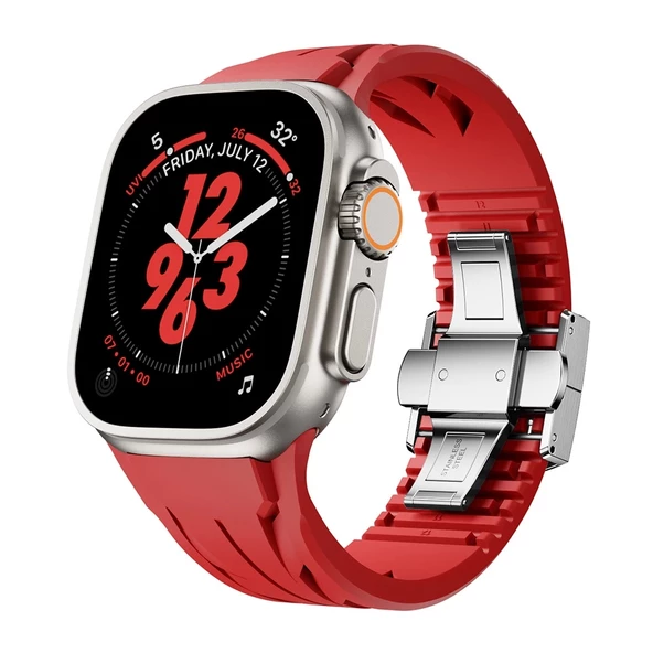 Apple Watch Ultra 49mm Uyumlu KRD-127 Metal Tokalı Silikon Kordon ürün görseli 1