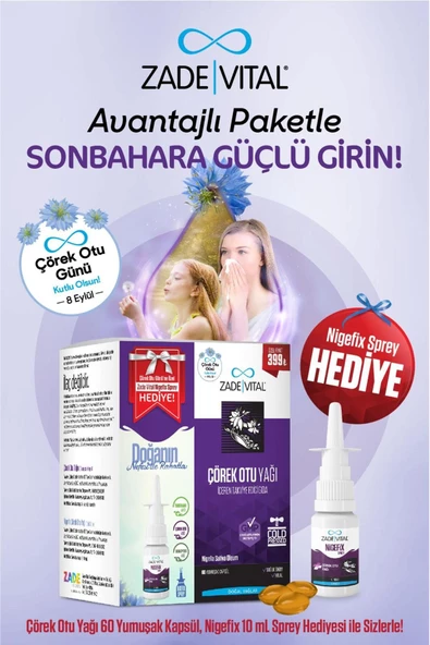 Zade Vital Çörek Otu Yağı 60 Kapsül + Nigefix Sprey 10 ml Hediye ürün görseli 1