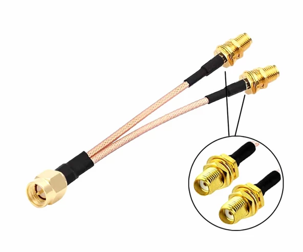 Y Tip RG316 15cm 1x Sma Erkek 2X Sma Dişi Kablo  RF Uzatma Kablosu Altın Kaplama Soket 0-6GHz Wi-Fi Anten FPV Lora Helium Router Modem Koaksiyel GPS GSM GPRS ürün görseli 1