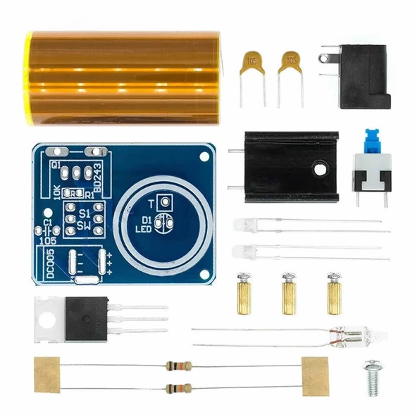 Demonte Mini Tesla Bobin Kit Modül  Kablosuz Enerji İletimi BD243 DC 9 / 12V Temassız Elektrik Transformatör Plazma Aktarım Proje Ödev Lehimleme Eğitim Seti - Resim 5
