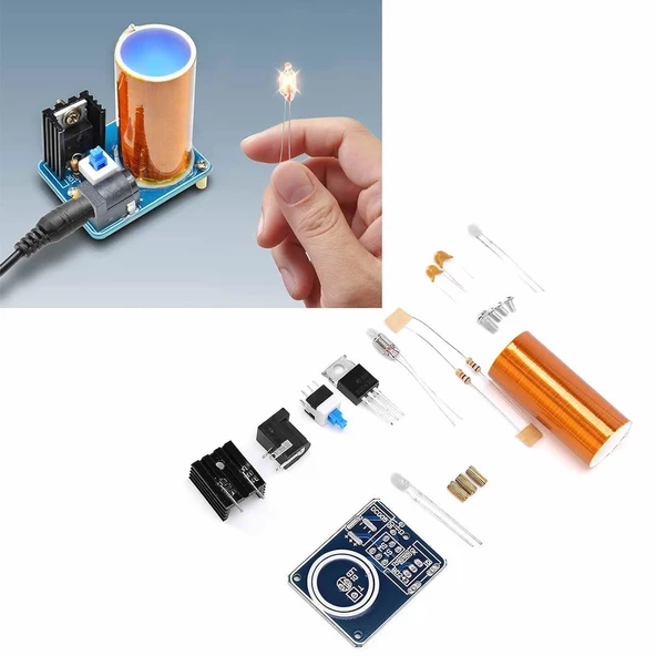 Demonte Mini Tesla Bobin Kit Modül  Kablosuz Enerji İletimi BD243 DC 9 / 12V Temassız Elektrik Transformatör Plazma Aktarım Proje Ödev Lehimleme Eğitim Seti ürün görseli 1
