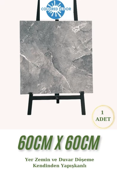 Renkli Duvarlar Yapışkanlı Yer Zemin ve Duvar Kaplama Paneli Arkası Kauçuklu 60X60cm Banyo Salon Floor Pvc Panel 617 ürün görseli 1
