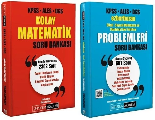 Pegem KPSS ALES DGS Kolay Matematik + Ezberbozan Problemler Soru 2 li Set Pegem Akademi Yayınları ürün görseli 1